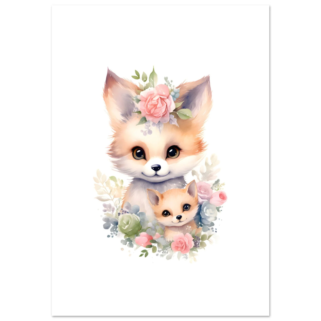 Cute fox with cub