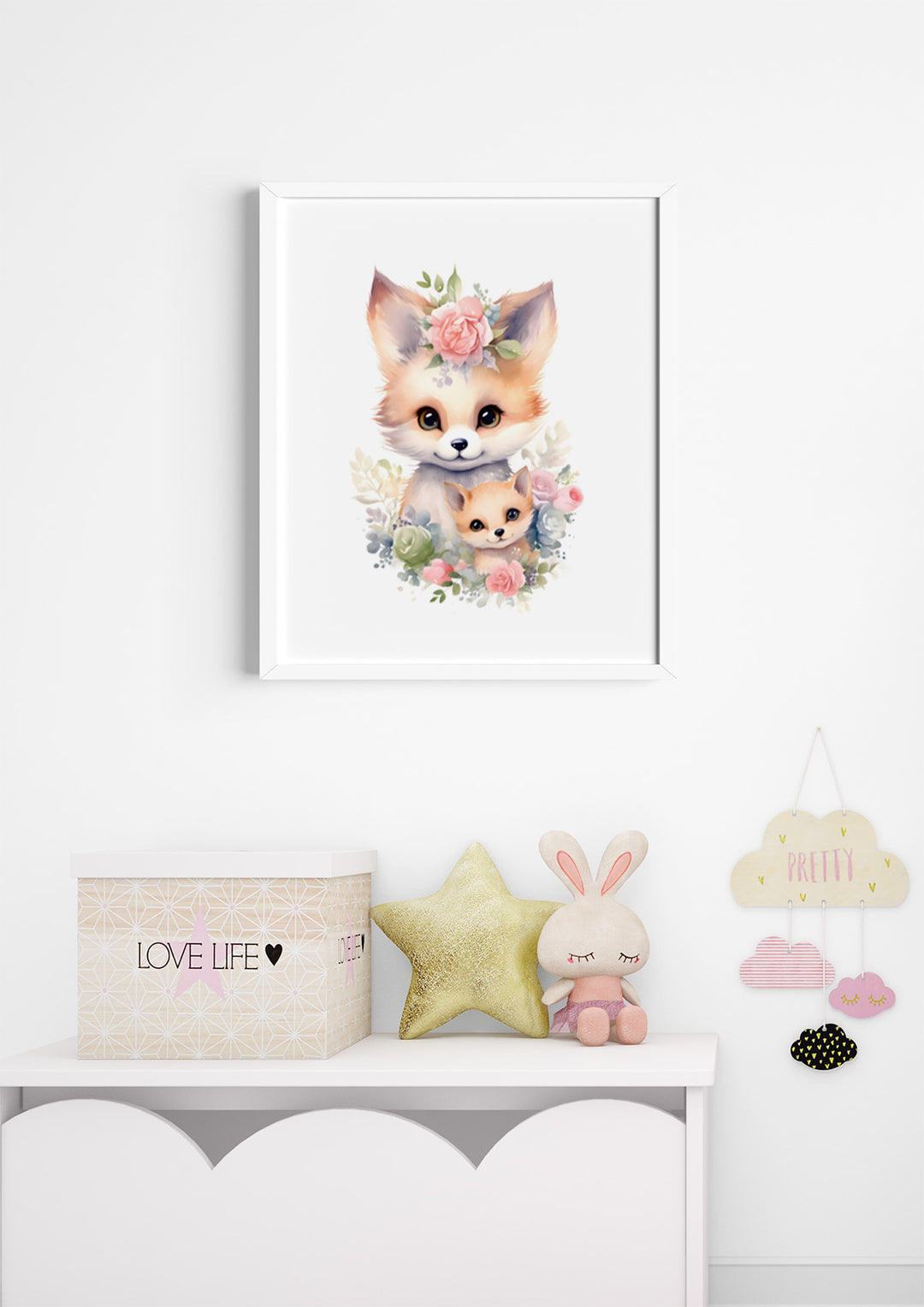 Cute fox with cub