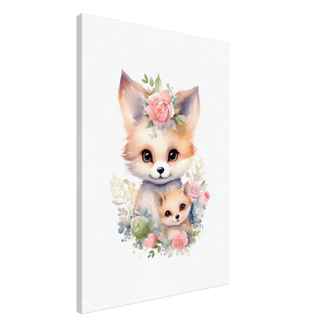 Cute fox with cub