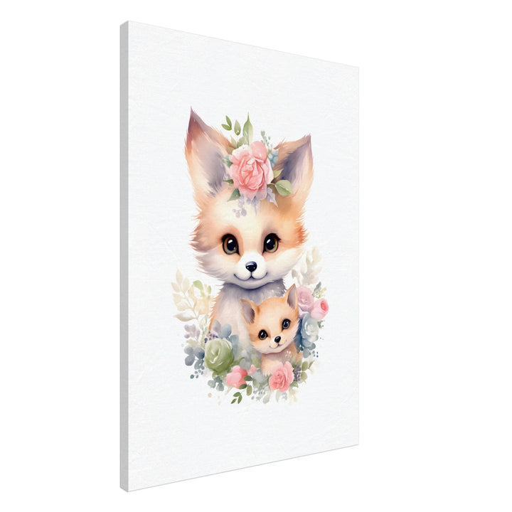 Cute fox with cub