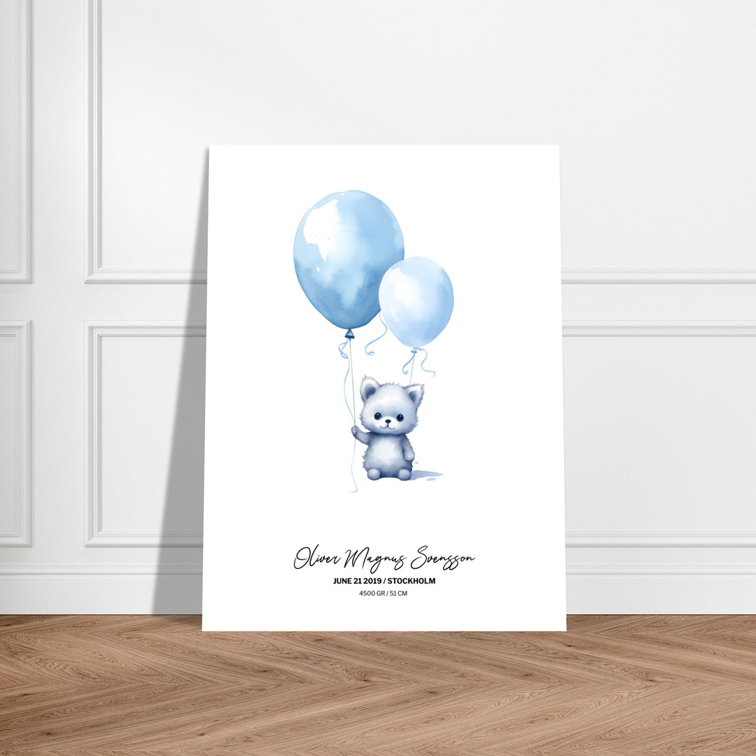 TEDDY WITH BALLOONS PERSONAL POSTER - Personliga posters och tavlor. Skapa din egen poster genom denna produkt med personlig text för att göra ditt utrymme personligt - Picassan